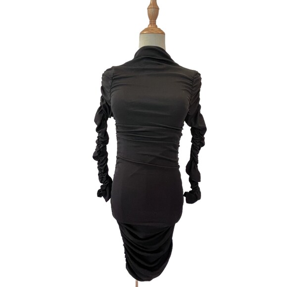 ASTR the Label Black Mini Dress Bodycon Gathered Sides/Sleeves Ruching NEW NWT - Picture 2 of 9